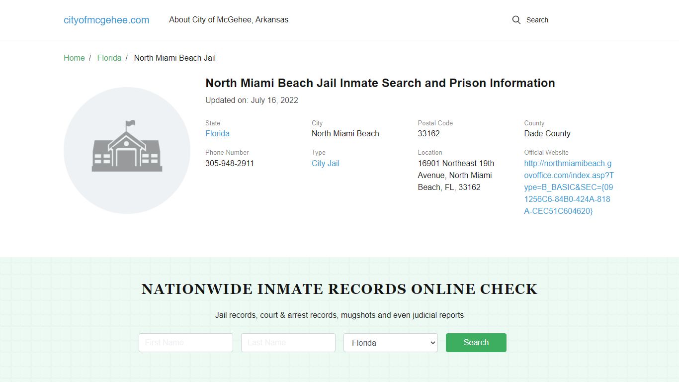 North Miami Beach Jail Inmate Search and Prison Information
