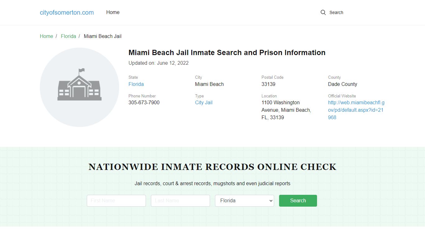 Miami Beach Jail Inmate Search and Prison Information