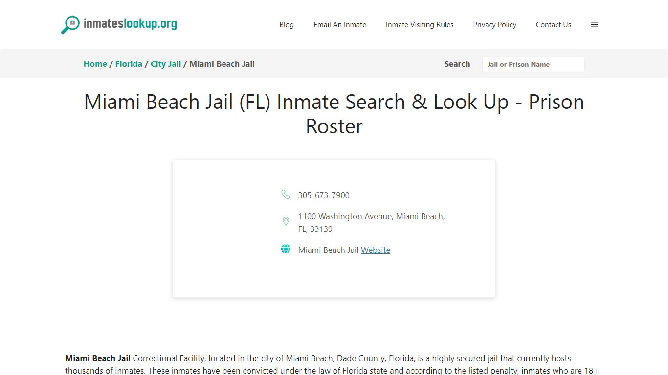 Miami Beach Jail (FL) Inmate Search & Look Up - Prison Roster